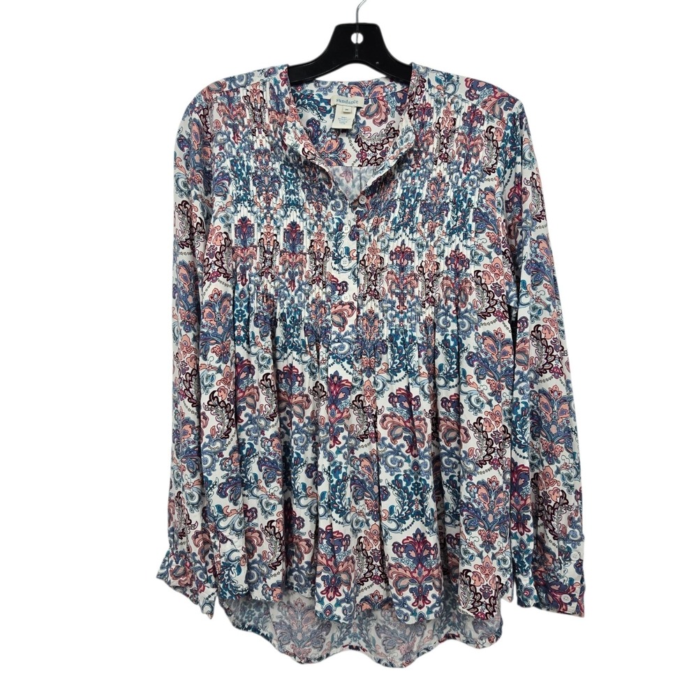 Sundance Grace Delight Paisley Floral Top Womens MED Blue Pink Pintuck Boho